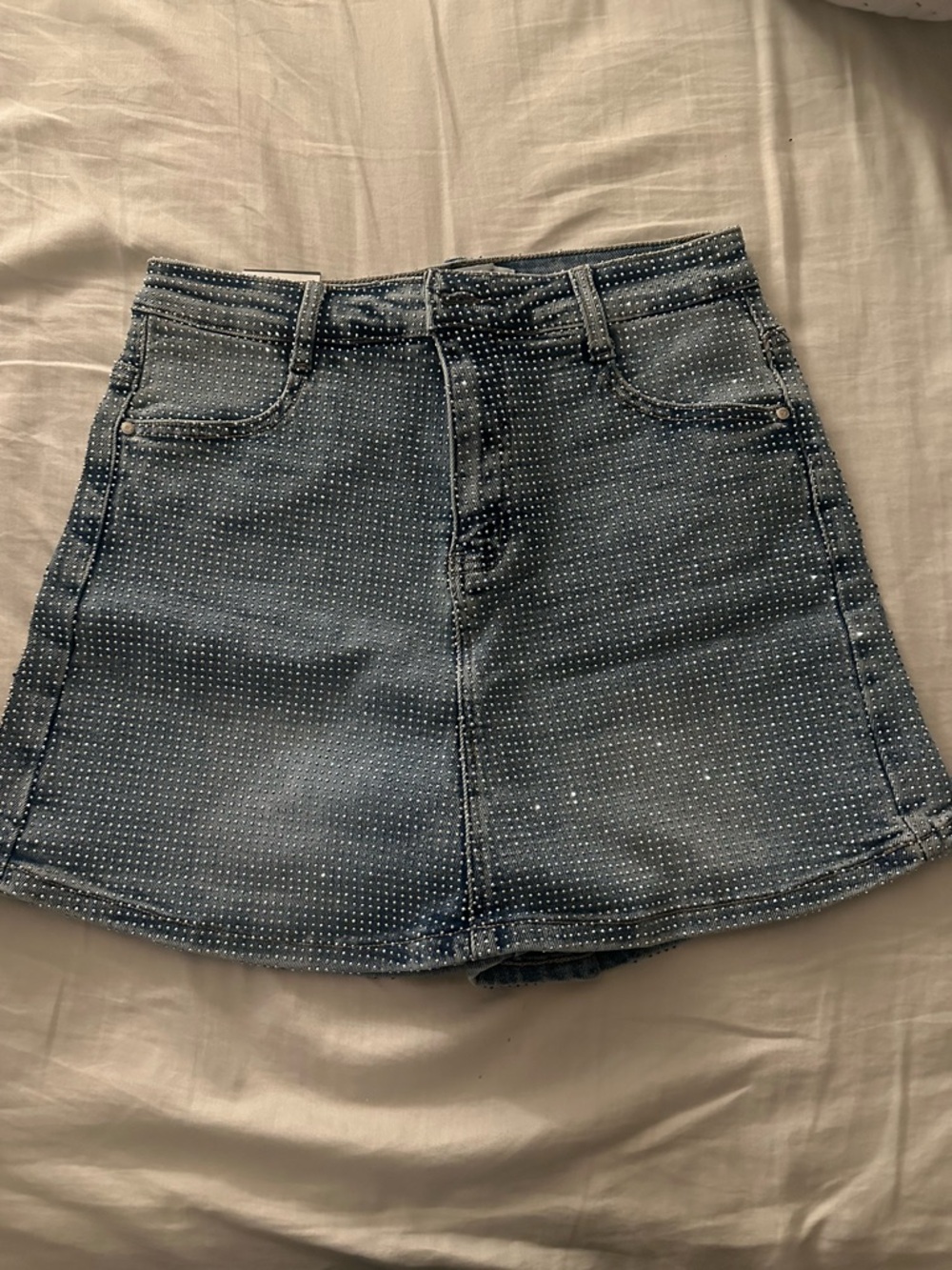 Blue Denim Mini Skort with embellishments